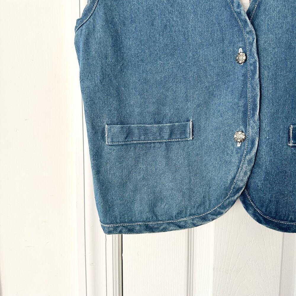 Metro Express Vintage Denim Chambray Red Plaid Flannel Back Button Vest L 14/16 - Picture 3 of 12